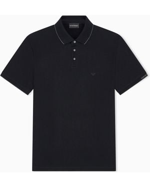 Emporio Armani Polo De Punto Piqué De Algodón Con Corte Regular - Negro
