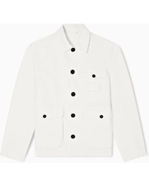Emporio Armani Veste En Sergé Effet Denim Avec Écusson Logo - Blanc