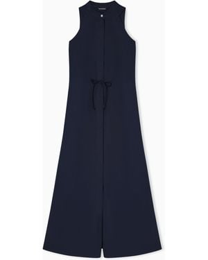Emporio Armani Long Dress With Poplin Drawstring - Blue