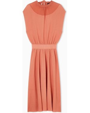 Emporio Armani Link-Stitch Lyocell-Blend Dress With Yoke - Orange