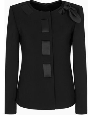 Emporio Armani Jacket With A Bark-Effect Fluid Crêpe Ribbon Detail - Black