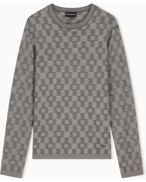 Emporio Armani Pattern-Knit Virgin Wool Jumper Signature Capsule - Grey