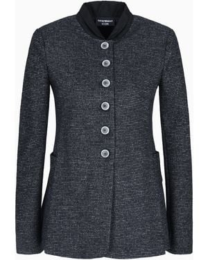 Emporio Armani Icon Houndstooth Cloth Single-Breasted Jacket - Blue