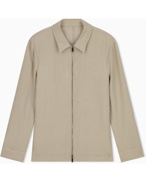 Emporio Armani 3D Waffle-Effect Wool-Jersey Zip-Up Jacket - Natural
