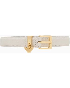 Emporio Armani Deer-Print Belt With Eagle Logo Charm - White