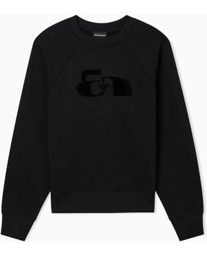 Emporio Armani Jersey Sweatshirt With Oversized Flocked Logo - Black