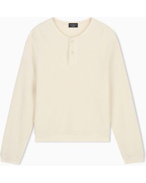 Emporio Armani Icon Jersey-Stitch, Henley-Collar Sweatshirt - Natural