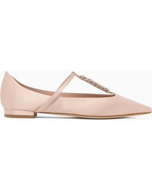 Emporio Armani Satin T-Bar Ballerinas - White