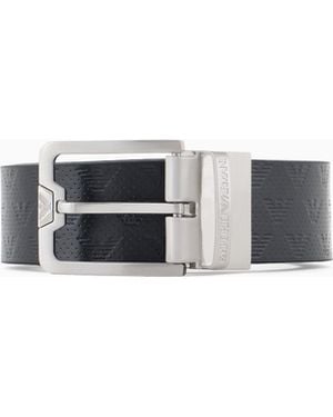 Emporio Armani Leather Belt With All-Over Embossed Eagle - White