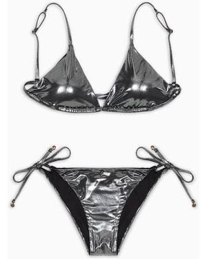 Emporio Armani Asv Recycled Foil Fabric Padded Triangle Bikini - Metallic