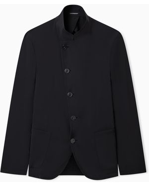 Emporio Armani Icon Guru-Collar Jacket With Off-Centre Fastening - Blue