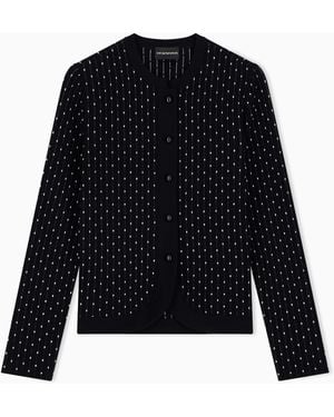 Emporio Armani Striped Effect Jacquard Cardigan With A Stand-Up Collar - Black