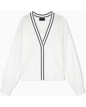 Emporio Armani Cárdigan De Punto Texturizado Con Escote En Pico Y Rayas - Blanco