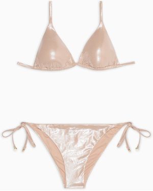 Emporio Armani Bikini Con Triangolo Imbottito Tessuto Foil Riciclato Asv - Bianco
