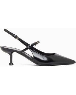 Emporio Armani Shiny Polished Leather Slingback Court Shoes - White