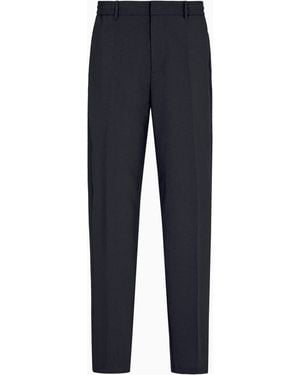 Emporio Armani Seersucker Nylon Pants With Elasticated Back - Blue