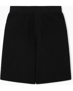 Emporio Armani Viscose Knit Bermuda Shorts With Raised Stitch Design - Black