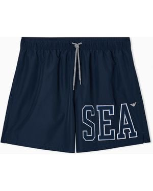 Emporio Armani Sea Embroidery Beachwear Shorts - Blue
