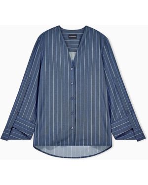 Emporio Armani Long-Sleeved V-Neck Shirt - Blue