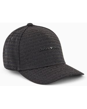 Emporio Armani Jacquard Nylon Baseball Cap With All-Over Logo Lettering - Black