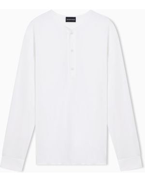 Emporio Armani Garment-Dyed Jersey Henley-Collar Shirt - White