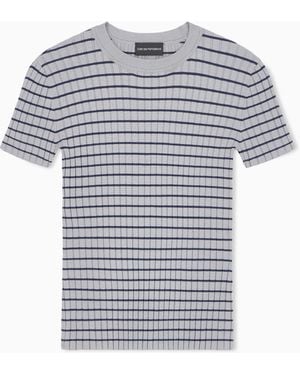 Emporio Armani Jersey De Manga Corta Y Cuello Redondo Con Canalé A Rayas - Gris
