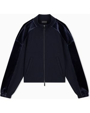Emporio Armani Double Jersey Blouson With Chenille Tape Travel Essential - Blue