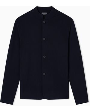 Emporio Armani Icon Knitted Jacket With Guru Collar - Blue
