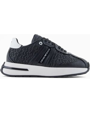 Emporio Armani Sneakers Effet Nappa Gaufré - Bleu