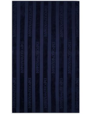 Emporio Armani Strandtuch Aus Frottee Mit Streifen Und Logo - Blau