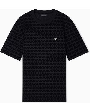 Emporio Armani Lunar New Year Lyocell-Blend Jersey T-Shirt With Flocked Eagles - Black