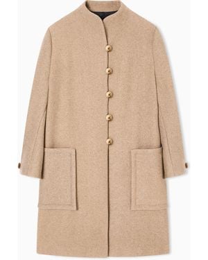 Emporio Armani Manteau À Simple Boutonnage En Mélange De Laine Icon - Neutre