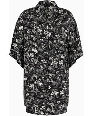 Emporio Armani Abito Chemisier Beachwear Con Stampa All Over - Nero