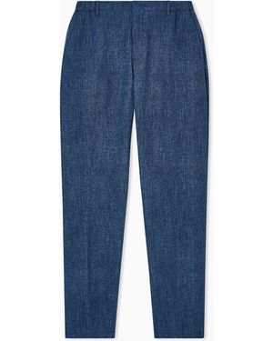 Emporio Armani Printed Seersucker Fabric Pants - Blue