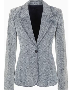 Emporio Armani Blazer De Abotonadura Sencilla En Denim Flocado Con Motivo Chevrón Integral - Azul