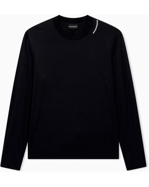 Emporio Armani Modal Jersey Shirt With Embroidered Logo On Neckline - Black