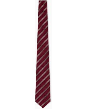 Emporio Armani Silk Necktie With Diagonal Stripes - White