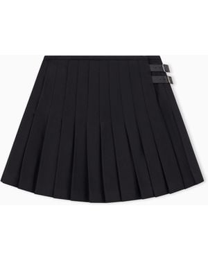 Emporio Armani Wool-Blend Skirt With Leather Side Belts And Patent Buttons - Black