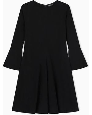 Emporio Armani Robe Évasée En Jersey Crêpe - Noir