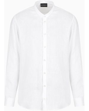 Emporio Armani Linen Chambray Shirt With Guru Collar - White