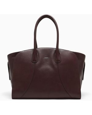 Emporio Armani Leather Tote Bag With Rounded Handles And A Smooth Finish - Brown