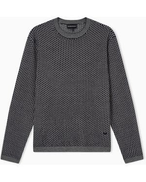 Emporio Armani Textured Patterned Virgin-Wool Jumper - Grey