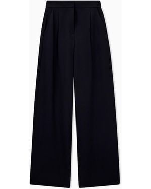 Emporio Armani Trousers Travel Essential Pleated Wide-Leg - Blue