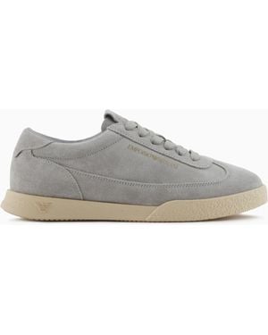 Emporio Armani Leather And Suede Sneakers - White