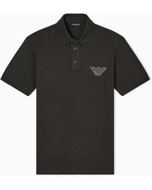 Emporio Armani Piqué Jersey Polo Shirt With Eagle Patch - Black