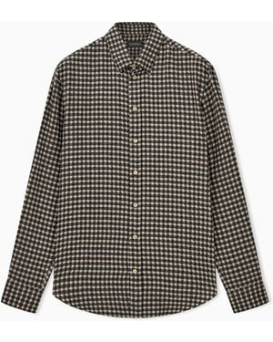 Emporio Armani Long-Sleeve Micro-Check Flannel Shirt - Grey