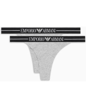Emporio Armani Two-Pack Of Asv Organic-Cotton Thongs With Logo Waistband - White