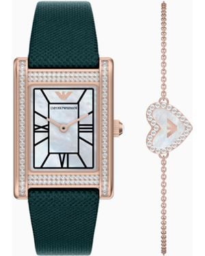 Emporio Armani Quartz Watch And Bracelet Set - White