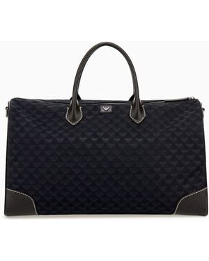Emporio Armani Duffle Bag With A Geometric Pattern And Leather Handles - Black