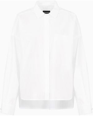 Emporio Armani Camicia Con Tasca A Toppa E Fondo Asimmetrico - Bianco